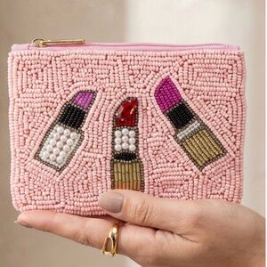 Lipstick Pink Beaded Coin Purse Novelty